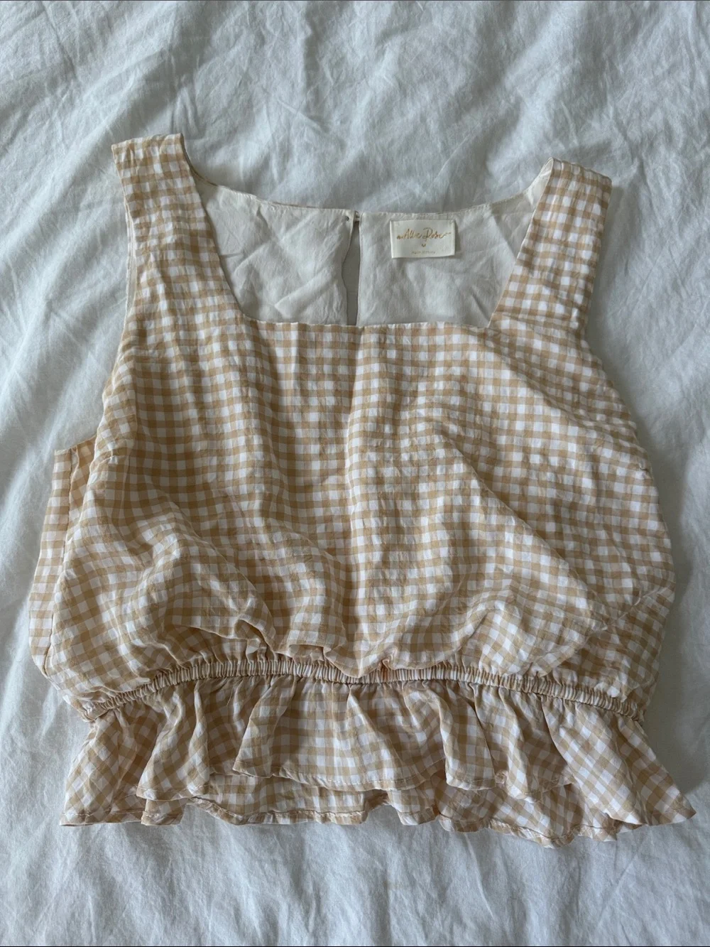 Beige Gingham Ruffle Tank & Shorts Set - Picture 2 of 5